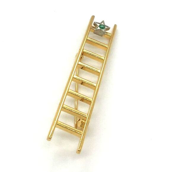 Ladder Pin Brooch Unique Goldtone Ladder Pin with Costume Stone - Picture 1 of 6